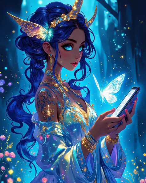 Masterpiece, detailed image, vivid colors, 4k, cinematic photography, dynamic angle, perfect human anatomy, an androgynous marine-themed mascot, dark brown or tan skin, shining with pearly hues, her hair flows like seaweed, in shades of dark blue, floating...