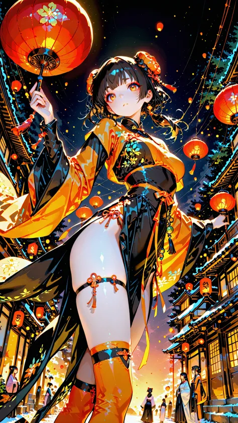  Very imaginative, A man who looks like a woman in an extremely distorted Onmyoji Hanfu Apsard dress, Momiage, Very Long Mode, Trimmed, Medium Hair Hairstyle, low ponytail hair, Lots of crafts decorated down to the smallest detail with decorations. BREAK Garter Outfit, Slit Arm Cover, Slit Leg Warmer, Dynamic Poses with Movement , Putting 3 Chinese Buns on Obon, random angles, ambient lighting, MX4D.