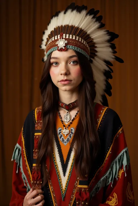 Emma Myers wearing Native American clothing, indiano