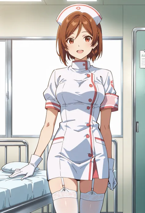Score_9, score_8_up, score_7_up, source_anime, Sakuraimori Akane, solo, red eyes, brown hair, short hair, medium breasts, (best quality), (high quality), {masterpiece}, extremely delicate and beautiful, ultra-detailed, beautiful detailed eyes, nurse, nurse...