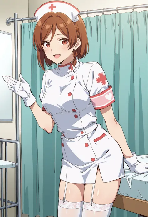 Score_9, score_8_up, score_7_up, source_anime, Sakuraimori Akane, solo, red eyes, brown hair, short hair, medium breasts, (best quality), (high quality), {masterpiece}, extremely delicate and beautiful, ultra-detailed, beautiful detailed eyes, nurse, nurse...