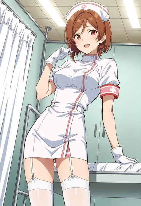 Score_9, score_8_up, score_7_up, source_anime, Sakuraimori Akane, solo, red eyes, brown hair, short hair, medium breasts, (best quality), (high quality), {masterpiece}, extremely delicate and beautiful, ultra-detailed, beautiful detailed eyes, nurse, nurse...