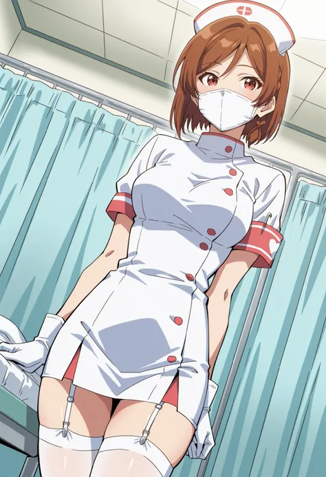 Score_9, score_8_up, score_7_up, source_anime, Sakuraimori Akane, solo, red eyes, brown hair, short hair, medium breasts, (best quality), (high quality), {masterpiece}, extremely delicate and beautiful, ultra-detailed, beautiful detailed eyes, nurse, nurse...