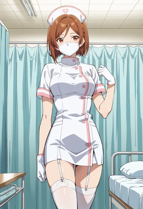 Score_9, score_8_up, score_7_up, source_anime, Sakuraimori Akane, solo, red eyes, brown hair, short hair, medium breasts, (best quality), (high quality), {masterpiece}, extremely delicate and beautiful, ultra-detailed, beautiful detailed eyes, nurse, nurse...