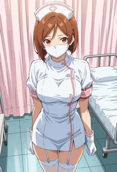Score_9, score_8_up, score_7_up, source_anime, Sakuraimori Akane, solo, red eyes, brown hair, short hair, medium breasts, (best quality), (high quality), {masterpiece}, extremely delicate and beautiful, ultra-detailed, beautiful detailed eyes, nurse, nurse...