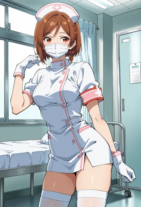 Score_9, score_8_up, score_7_up, source_anime, Sakuraimori Akane, solo, red eyes, brown hair, short hair, medium breasts, (best quality), (high quality), {masterpiece}, extremely delicate and beautiful, ultra-detailed, beautiful detailed eyes, nurse, nurse...