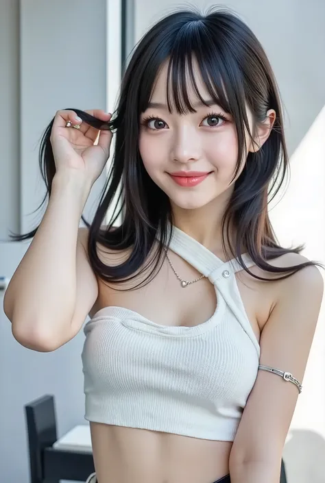 {{}},{High precision in selection},{{{{chestの上の顔の写真}}}},{{one high school girl :Smile Yan:chest:Nipples}}、{Smile:big double eyelids:mascara: teardrop bags:long lashes:1.8}}、{{透けて見える白いタンクトップ-Nipples:1.8}},{straight hair::Princess Cut:ponytail:1.8}