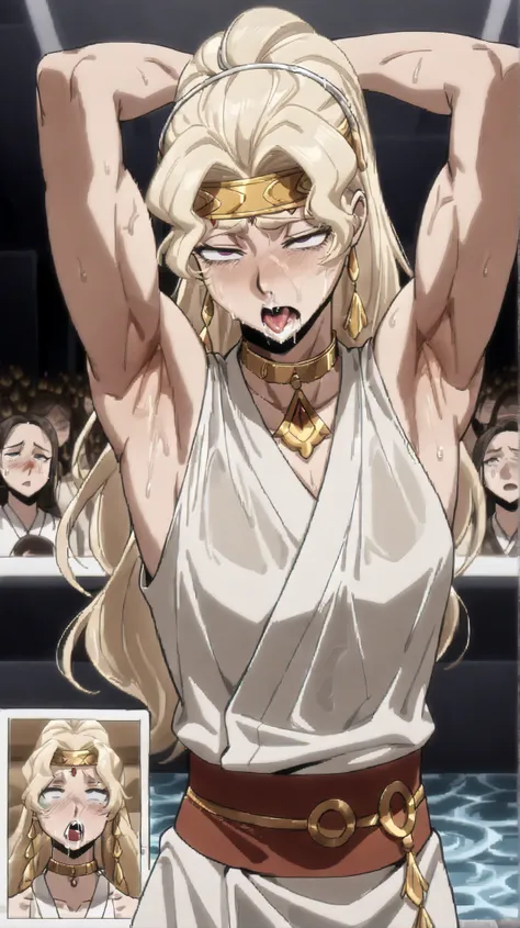 ((    Best Masterpiece    , Perfect quality, super detailed)),  A thin girl,  small breasted , Blonde Girl, She was parasitized. Lots of water came out of her nose, parasites parasitized on her body. and crawl into her body. broken eyes, decayed limbs  , (...