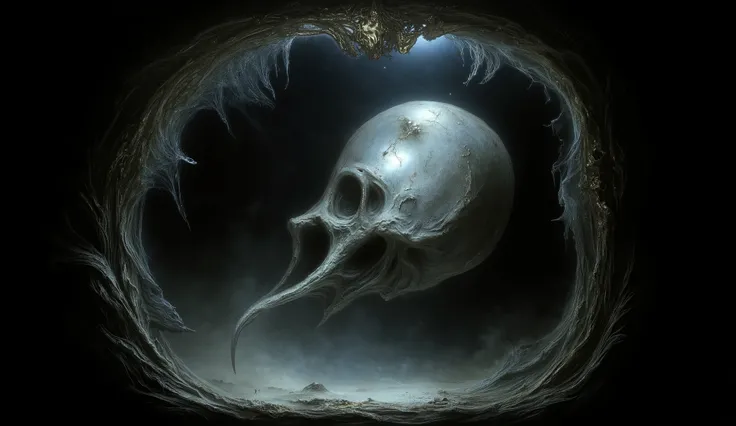Haunted mirror reflection, psychological horror style, distorted reality, eerie atmosphere.