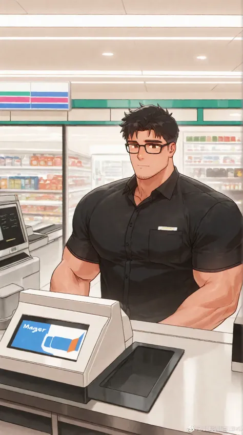 Attractive muscular guy in a store at midnight 57/80