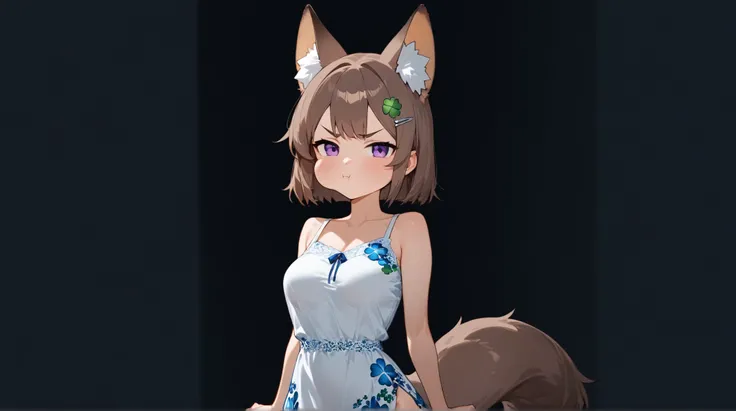 soft weak light, (half-body:1.1), looking at viewer, (center composition:1.2), (1girl:1.2), a young fox spirit girl, empty space on left and right sides, negative dark space on sides, big fluffy fox tail, big beautiful purple eyes, (cute pout lips:1.2), (p...
