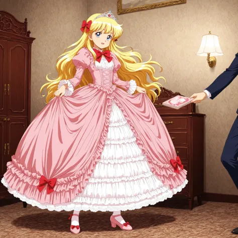 princess,retro anime,top quality, piece, highest resolution, Ultra High Definition,Official Artwork, Super Detailed, , girls are princesses ,short tall:1.2,((Little princess Girls)),retro anim style,Inside Victoria's ultra-luxurious dancehall, the,key visu...