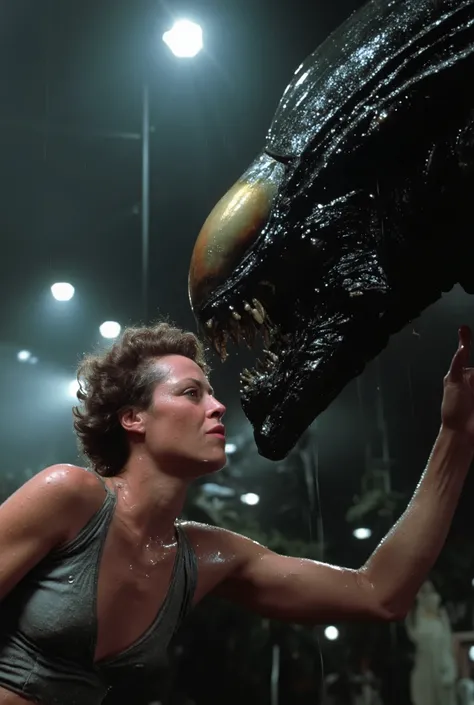 a massive xenomorph dick fuck unconscious Ellen Ripley pussy hard, Ellen Ripley is gunge all over her body and cum on her face