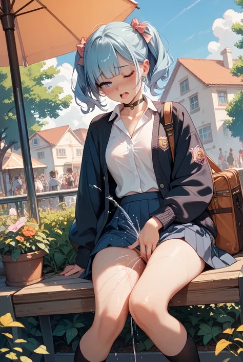 Female elementary school student masturbating naked and squirting outdoors