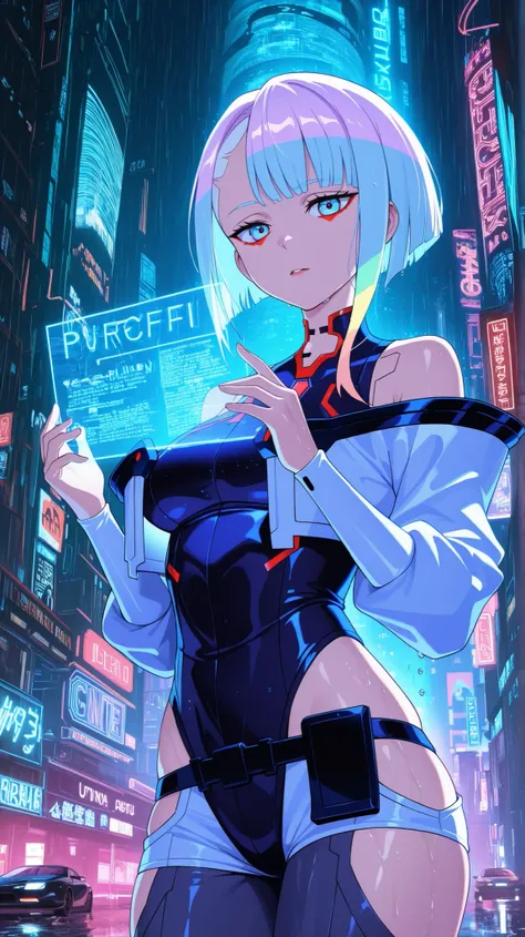 BREAK looking at viewer, BREAK (masterpiece:1.2), best quality, high resolution, unity 8k wallpaper, (illustration:0.8),extremely detailed face, perfect lighting, extremely detailed CG, (perfect hands, perfect anatomy),Cyberpunk anime cityscape, neon light...
