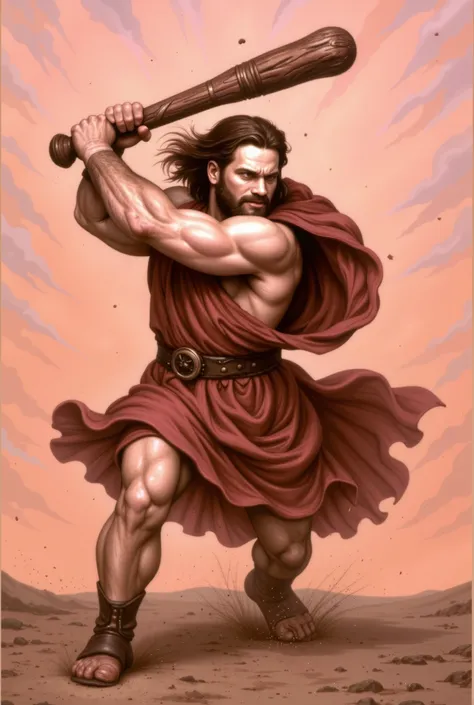 Hercules swings his mighty club in a devastating arc, striking the centaur’s flank with overwhelming force. The centaur recoils, muscles tensing, as the impact reverberates through his body. The scene captures the raw intensity of the battle, with dust and...