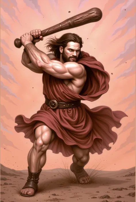 Hercules swings his mighty club in a devastating arc, striking the centaur’s flank with overwhelming force. The centaur recoils, muscles tensing, as the impact reverberates through his body. The scene captures the raw intensity of the battle, with dust and...