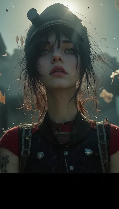 akiyamalens, a photo of a an beautiful girl with a pale skin, messy  fluffy hair, looking at viewer, white pale skin with red lips, action shot, cinematic shot,

subtle volumetric lighting, rim lighting highlighting contours, depth of field focusing mostly...