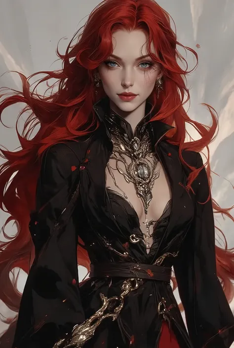 Character Name: Seraphina Valerius (Often referred to as "The Crimson Ice Queen")

Age: 28

Gender: half-elf Female 

Appearance:

Hair: Long, flowing, red and the color of freshly spilled blood. It cascades down her back, often styled in intricate braids ...