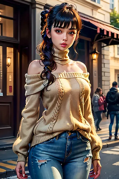 ((best quality)), ((masterpiece)), (detailed), 1girl, off-shoulder sweater, 
