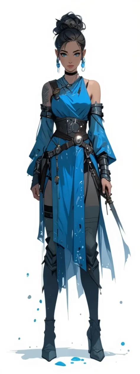 pretty eyes,chargen_stylised_illustration, Front view, full body, character art, concept art, anime, sexy female, warrior dancer, Female warrior, agile, translucid silk, light armor, graceful, poised, dynamic