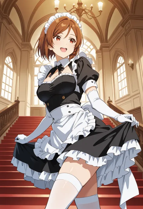 Score_9, score_8_up, score_7_up, source_anime, Sakuraimori Akane, solo, red eyes, brown hair, short hair, medium breasts, (best quality), (high quality), {masterpiece}, extremely delicate and beautiful, ultra-detailed, beautiful detailed eyes, maid, black ...
