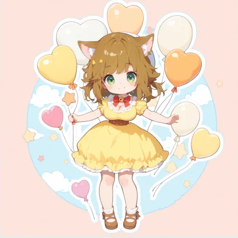 Cat ears、mini character、cute illustrations、colorful landscape、Lots of star balloons、big breasts、Smile Yan