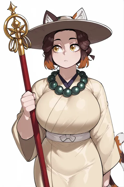 krekkov style,(negative_v2 Color_Balance_Calibration:0.8),score_9, score_8_up, score_7_up, BREAK, masterpiece, best quality, anatomically correct, kimetsu no yaiba, 1girl, solo, brown hair, golden eyes, bob hairstyle, half human half calico cat, calico cat...