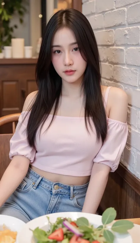 Realistic Teen Women Beautiful Face Black Long Hair Big Breasts Attractive Shape Looking At Camera 8K High Definition Sharp Focus Very High Detail Realistic Like Photo Natural Light Smooth Skin
Sitting in a wooden chair next to a small table in a cozy fusi...