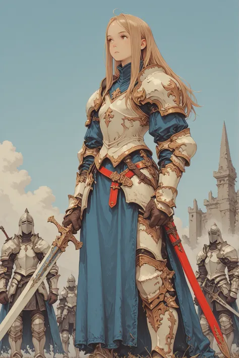 jnglruins,soul knight,Painstaking Attention To Details,bad anatomy,detailxl,fft_style,1 girl, white armor, sword, 朽ちた遺跡、ネコスライム