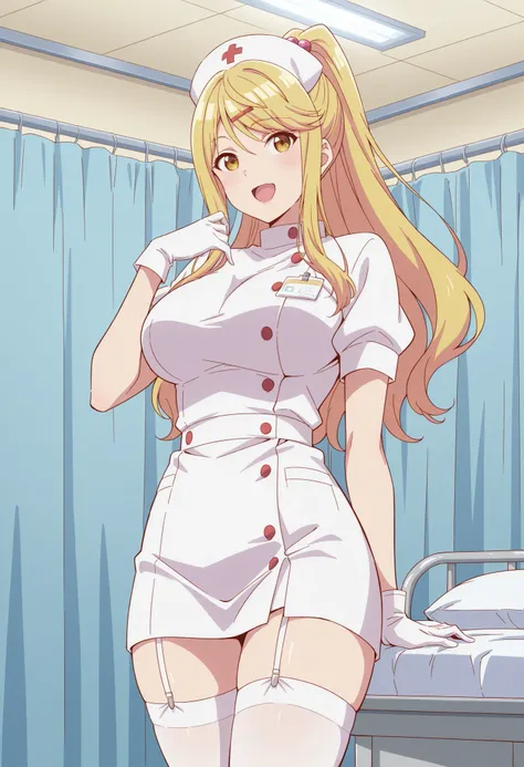 Score_9, score_8_up, score_7_up, source_anime, himari ishikura, solo, bangs, blonde hair, hair ornament, yellow eyes, ponytail, hairclip, high ponytail, large breasts, hair bobbles, (best quality), (high quality), {masterpiece}, extremely delicate and beau...