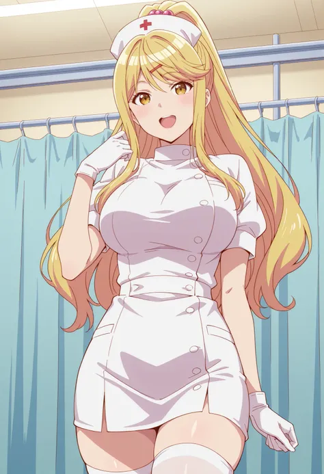 Score_9, score_8_up, score_7_up, source_anime, himari ishikura, solo, bangs, blonde hair, hair ornament, yellow eyes, ponytail, hairclip, high ponytail, large breasts, hair bobbles, (best quality), (high quality), {masterpiece}, extremely delicate and beau...