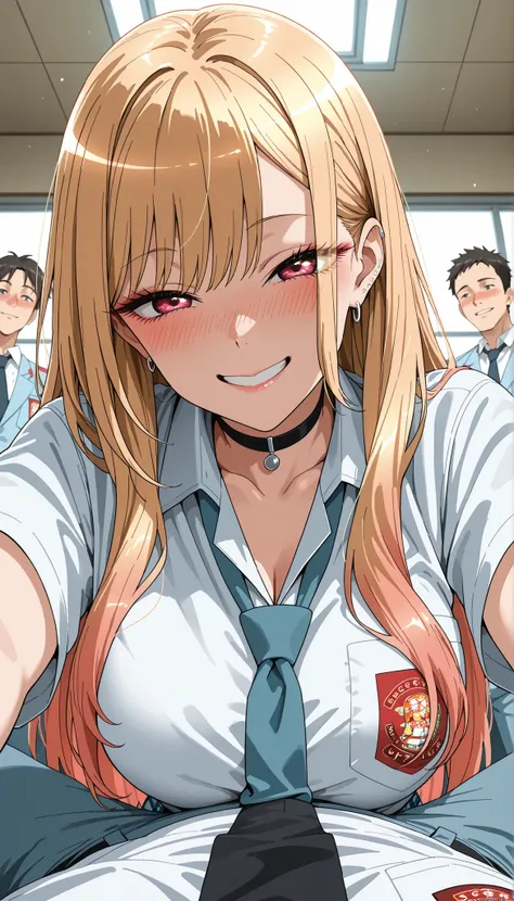 score_9, score_8_up, score_7_up, score_6_up, score_5_up, score_4_up, source_anime, Marin Kitagawa,tag1, tag2, best quality, high quality, 8k, very high resolution, perfect lighting, clear face, long hair, blonde hair, bangs, Indonesian high school uniform,...
