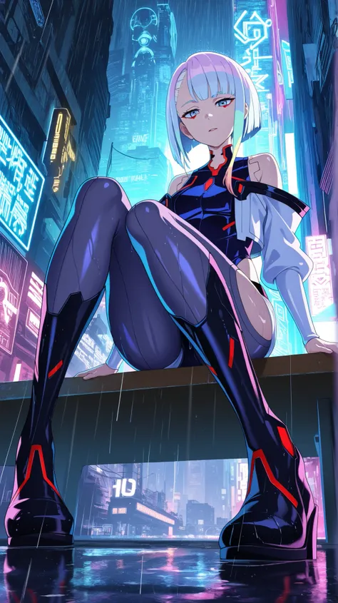 BREAK looking at viewer, BREAK (masterpiece:1.2), best quality, high resolution, unity 8k wallpaper, (illustration:0.8),extremely detailed face, perfect lighting, extremely detailed CG, (perfect hands, perfect anatomy),Cyberpunk anime cityscape, neon light...