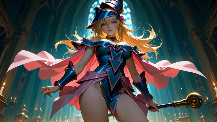  black magician girl、 sexy、 more details、 realistic 、 Top Masterpieces、 Fantasy Backgrounds、 right after the battle starts