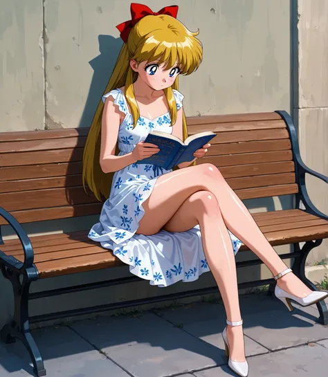 masterpiece, amazing quality, best quality, ultra-detailed, 8K, illustration, clear skin, ultra-detailed-eyes, soft skin, very awa, very as2, shiny hair, soft body, 1990s \(style\), official art, 1girl, solo, minako aino, blonde hair, blue eyes, hair bow, ...