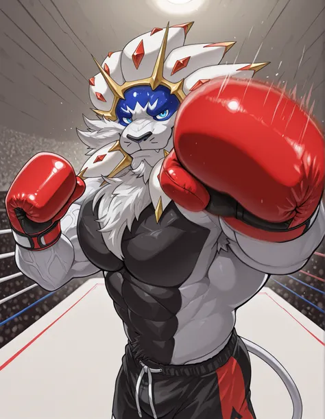 high quality, b0xingp0v, mercilessly punching_the_viewer, foreshortening, motion blur, red boxing gloves, black boxing shorts, depth of field, extreme perspective, extreme closeup, closeup, action shot, boxing, brutal punching pose, motion lines, impact li...