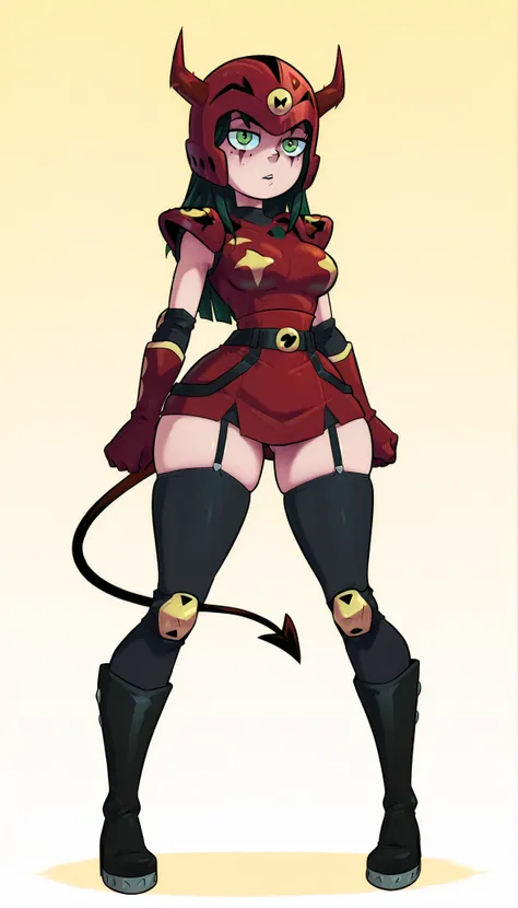 (1Girl), Solo, (Star Vs The Forces of Evil Style), (Women's OC), ((goth girl)), ((redhead with yellow at the tips)), (eye shadow), ((Green eyes)), (wide hips), (wide thighs), (medium breasts), (thin waist), (wide hips), (medium thighs), (perfect anatomy),...