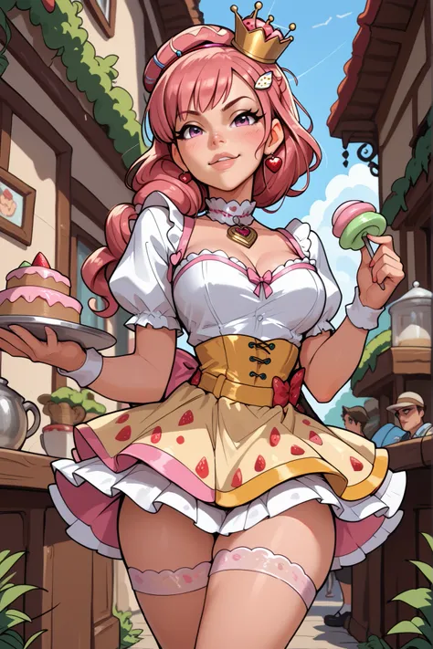 Idolmaster's Cinderella Dream Amulet，Clothes that look like strawberry cake，macaron hair ornament，standing on a huge plate