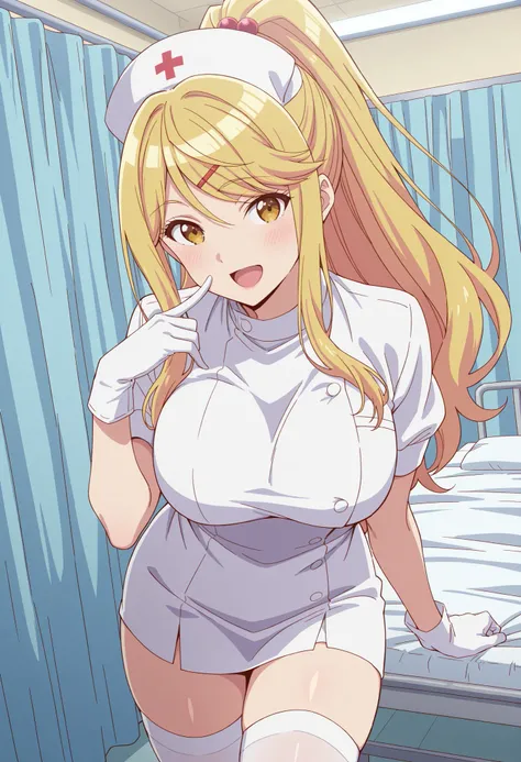 Score_9, score_8_up, score_7_up, source_anime, himari ishikura, solo, bangs, blonde hair, hair ornament, yellow eyes, ponytail, hairclip, high ponytail, large breasts, hair bobbles, (best quality), (high quality), {masterpiece}, extremely delicate and beau...