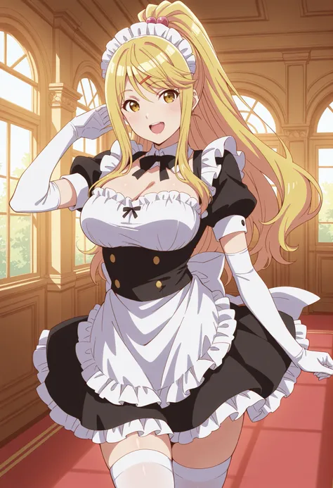 Score_9, score_8_up, score_7_up, source_anime, himari ishikura, solo, bangs, blonde hair, hair ornament, yellow eyes, ponytail, hairclip, high ponytail, large breasts, hair bobbles, (best quality), (high quality), {masterpiece}, extremely delicate and beau...