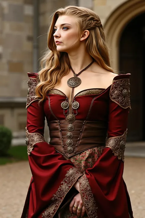 (RAW Photo, Best Quality), (Realistic, Photo Realistic: 1.3), Best Quality, Highly Detailed, Masterpiece, Hyperdetail, Realistic photo shot, realistic photo of a beautiful young queen , makeup, , brunette hair, lots of cleavage , (( 18th Century Vin...
