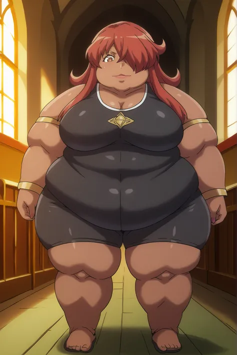 Phyrne Jameel, score_9, score_8_up, score_7_up, source_anime,
Church Augusta Frederica of Anhalt-Zerbst, Kirche Augusta Frederica von Anhalt Zerbst, long hair, brown eyes, red hair, dark skin, hair over one eye, dark-skinned female, indoors, tank top, bike...