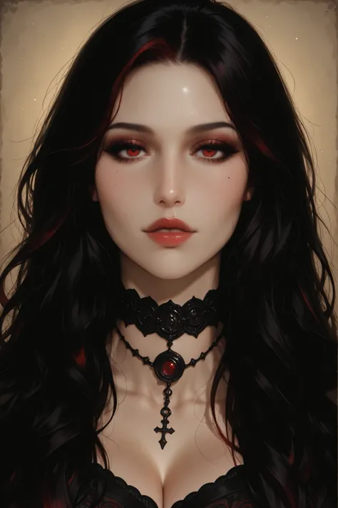 Upscale, beautiful,  darkfantasy,  witch , most beautiful woman in the world , slavic, polish woamn , polish face, epic, black and red hair , Monica Bellucci face , artnouevau