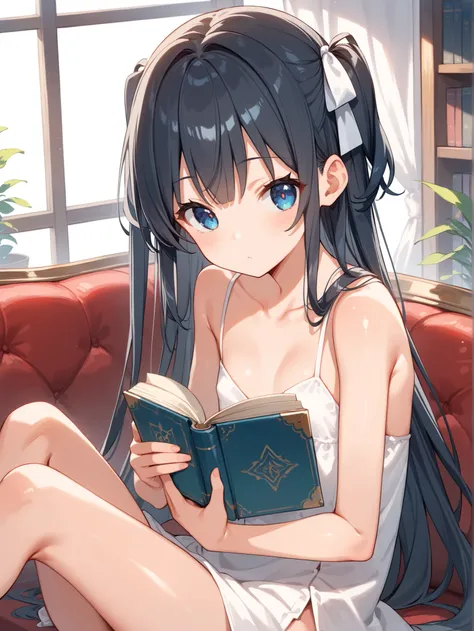 score_9, score_8_up, score_7_up,source_anime, high res image,vivid,masterpiece,best quality,cute girl,cute face,kawaii,clear skin,shiny hair,beautiful eyes,eyelashes,real skin, (petite girl,slender, slim,flat chest:1.1),tareme,(very long hair:1.2),black ha...