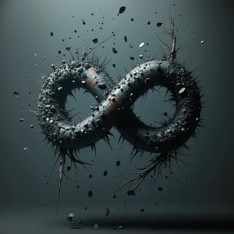 symbol " Infinite " And without characters, Estilo de terror, decaying , particles and pieces of this symbol floating in weightless air
