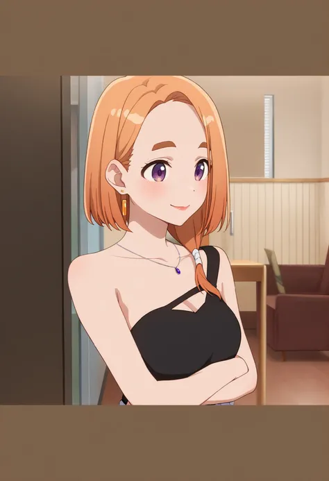 masterpiece, Tops, calidad asombrosa, detailed background,1girl, friendly smile, soft lighting,  home environment , ambient light, relaxed posture, quiet environment, table,red lip liner, Banri Shiunji (Shiunji-ke no Kodomotachi), short hair, orange hair, ...