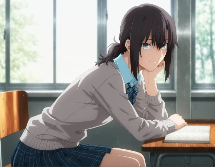 masterpiece, best quality, amazing quality, highres, absurdres, very aesthetic, high resolution, ultra detailed, perfect details, day,  , indoors, ufotable style, school, (dappled sunlight), backlight, from side, cowboy shot, window,
 
1girl, solo, ufotabl...