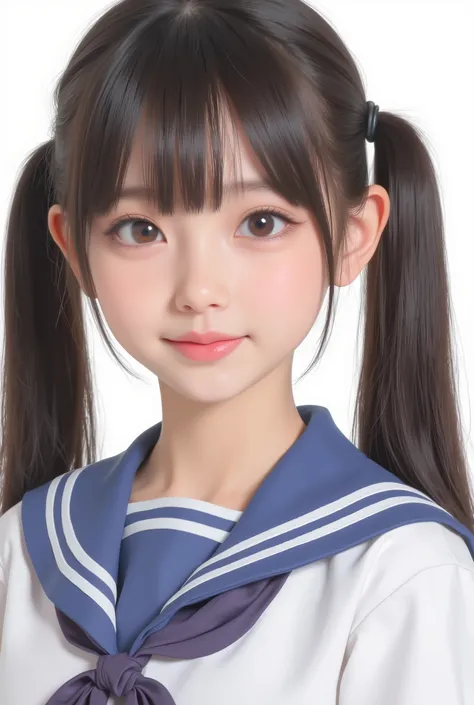 twin tail、cute,hyperrealistic,high definition,top quality、Smile Yan、Elementary school student in sailor suit 