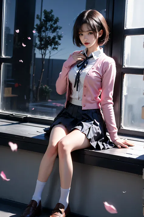 kato megumi,1girl, school uniform, katou megumi, solo, cosplay,
short hair, bob cut, jacket, blunt bangs,
serafuku,socks, loafers,sailor dress,neck ribbon, long sleeves, ,, ((masterpiece, best quality, ultra highres, realistic:1.4)), (Random shooting Angle...